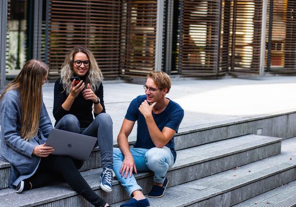 Students sitting on steps