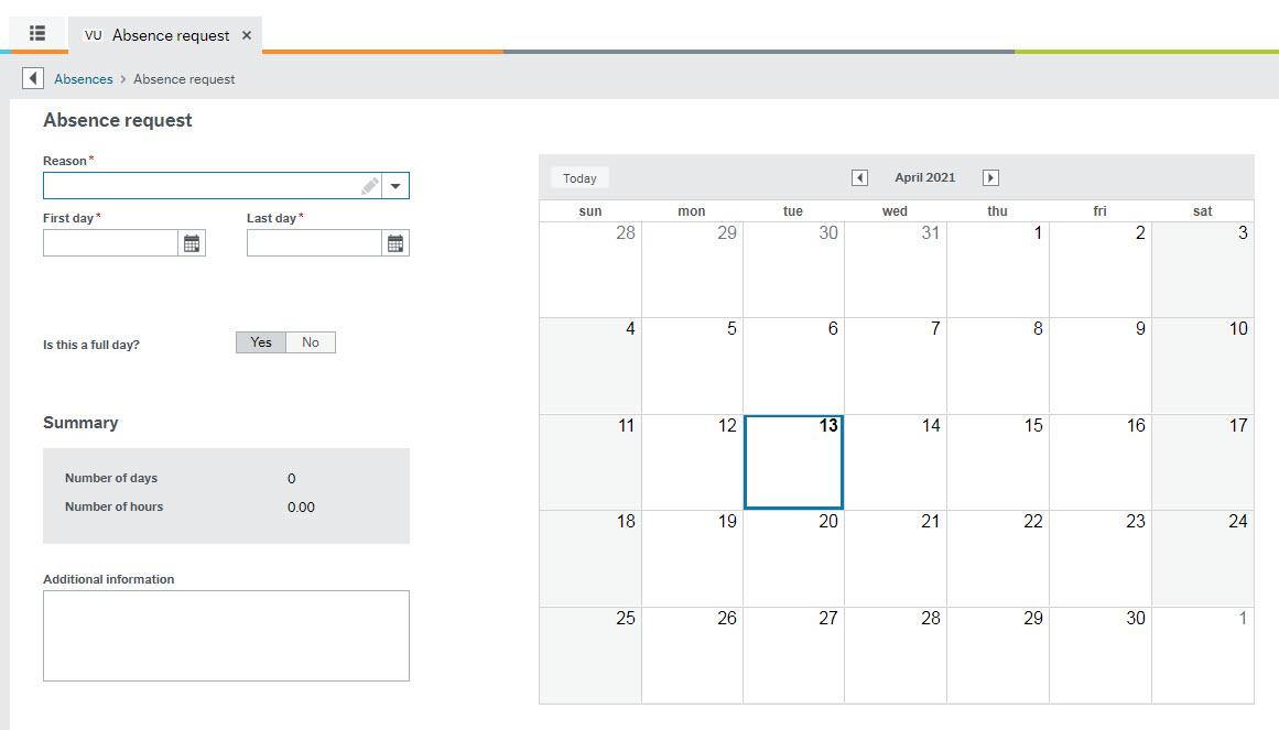 Screenshot of Absence Request page