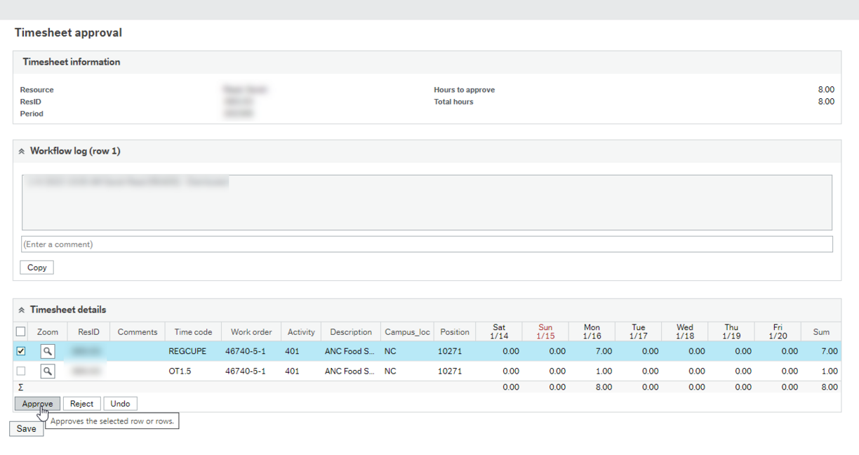 Screenshot of task to be approved or rejected