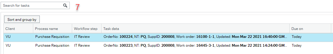 Tasks window showing two tasks in a list with red 7 above them. 